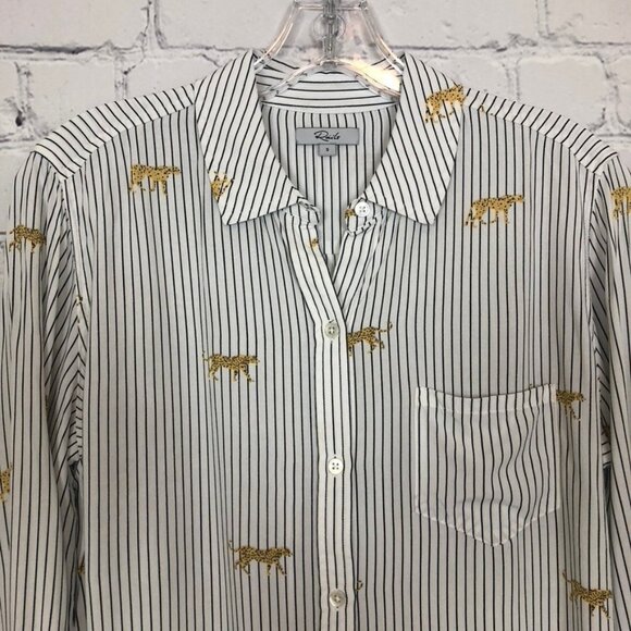 Rails Kathryn Buttondown Shirt Size S Striped Wild Cats White - Picture 2 of 7
